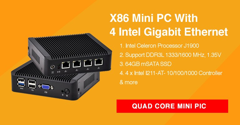 X86 Mini PC With 4 Intel Gigabit Ethernet